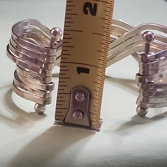 Vintage Modernist Sterling Silver Cuff Bracelet Wire  Design unsigned 925 - Picture 9 of 10